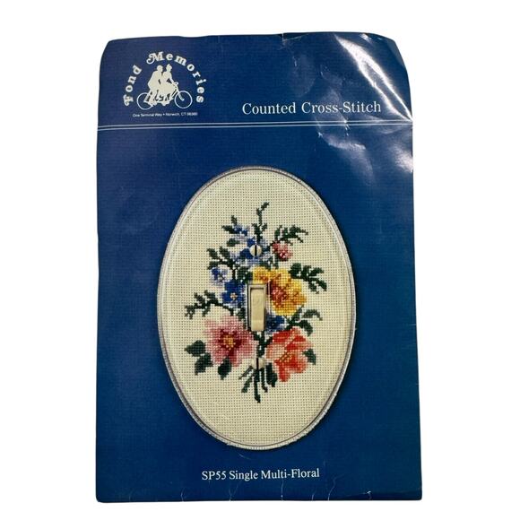 Vintage 1987 Multi Floral Counted Cross Stitch Fond Memories Light Switch Cover - Picture 1 of 4